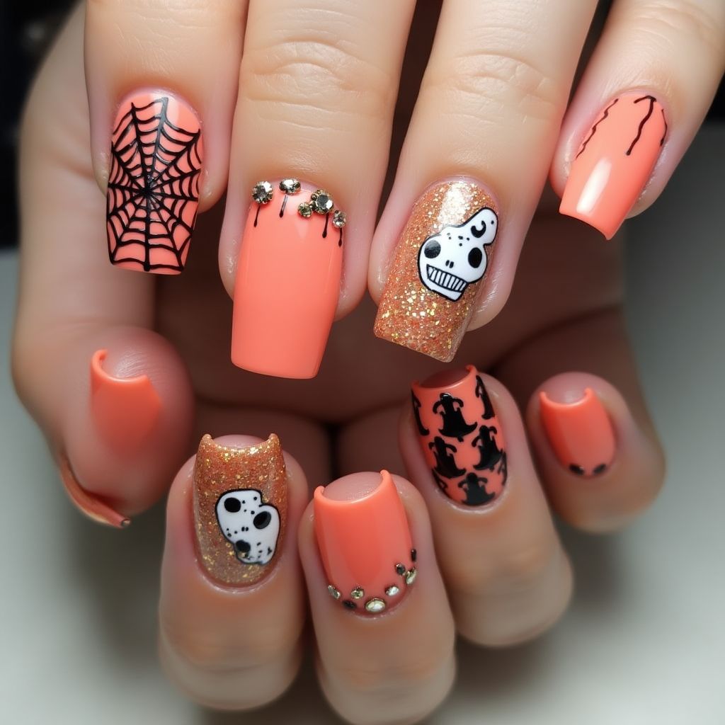 Coral Halloween Nail Design