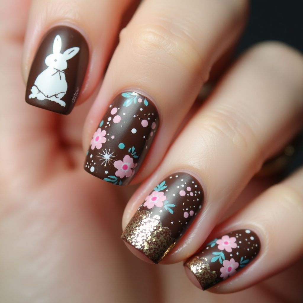 Chocolate Brown Easter Nail Design