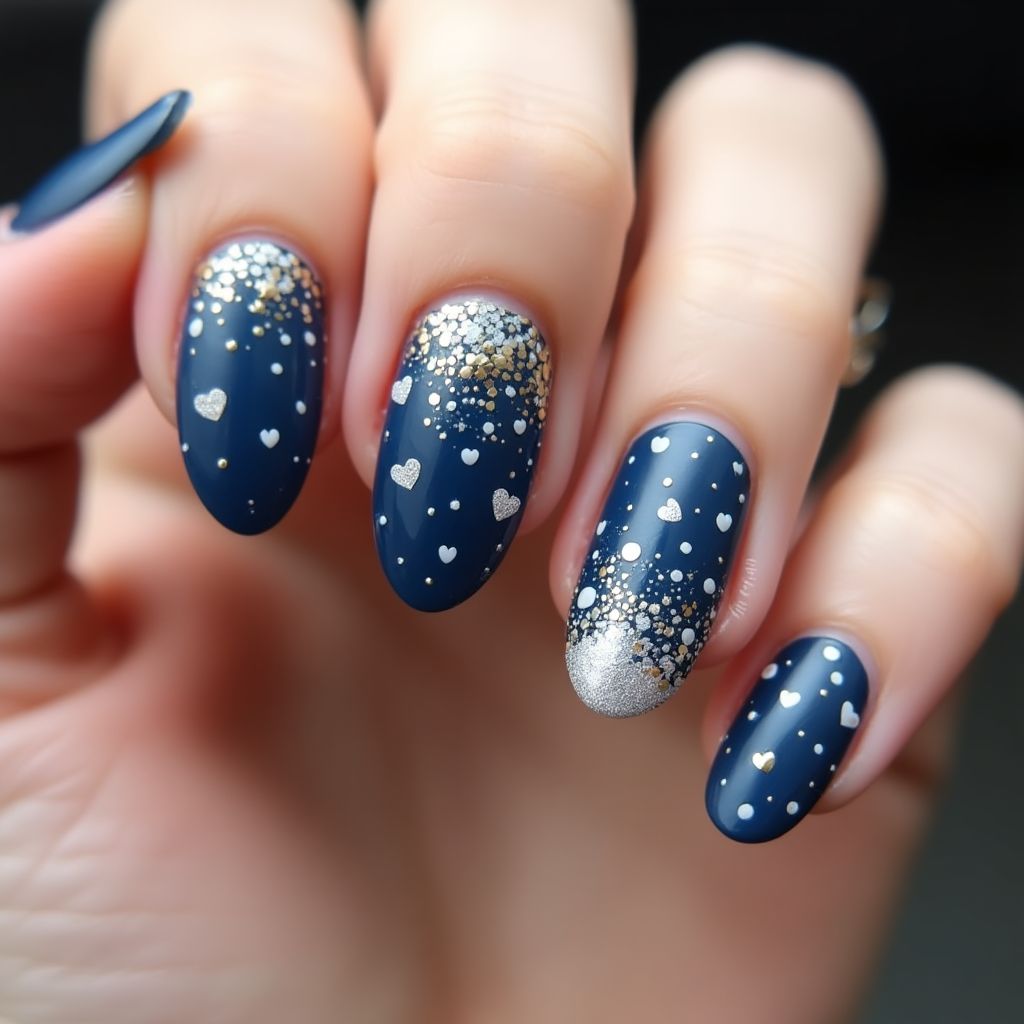 Navy Blue Valentine's Day Nail Design