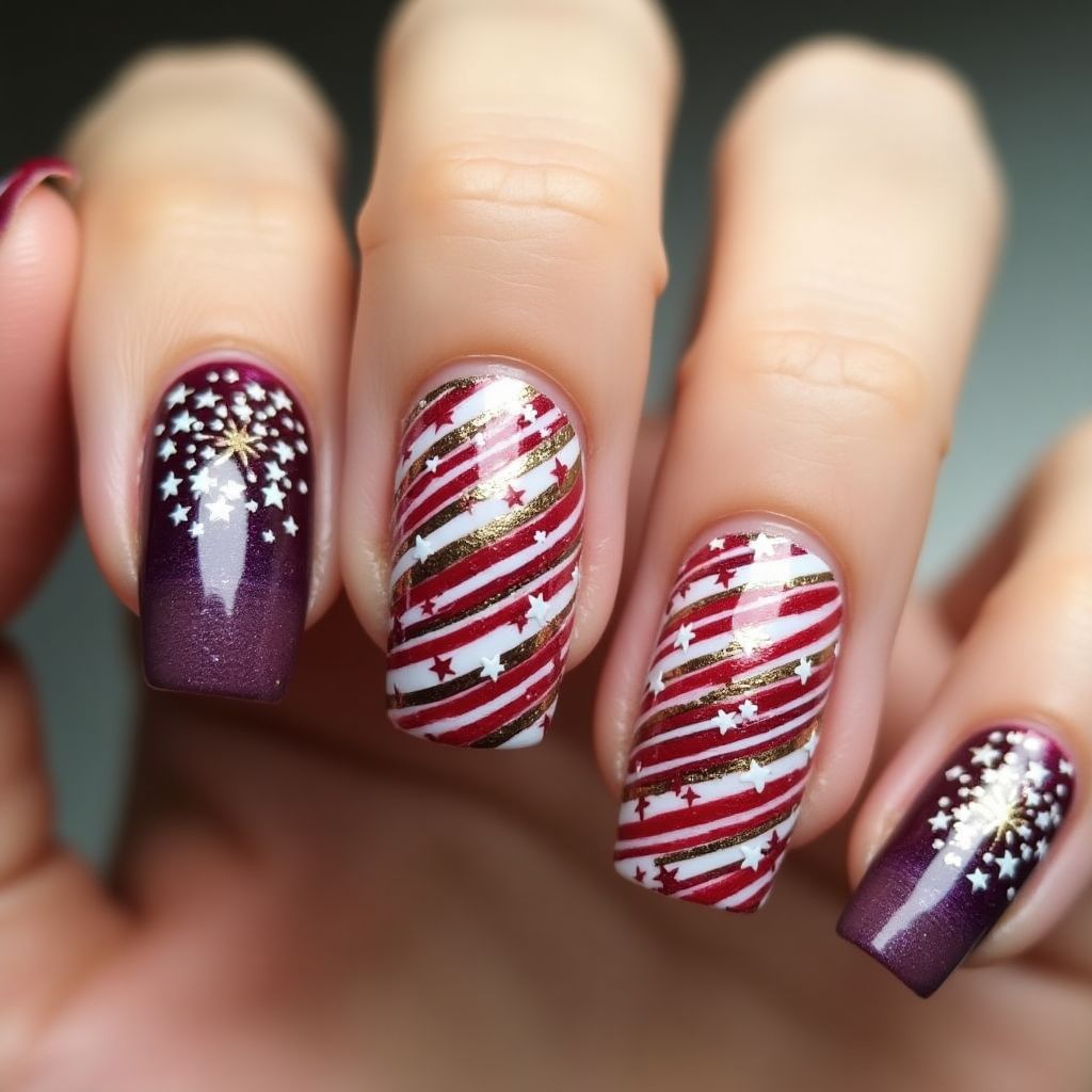 Wine 4th Of July Nail Design