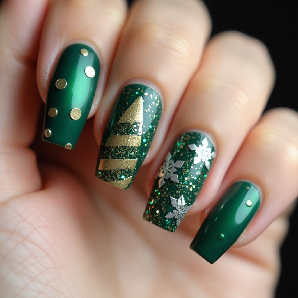 Emerald Green Christmas Nail Design