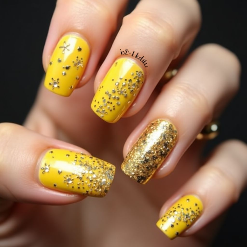 Yellow New Year Nail Design