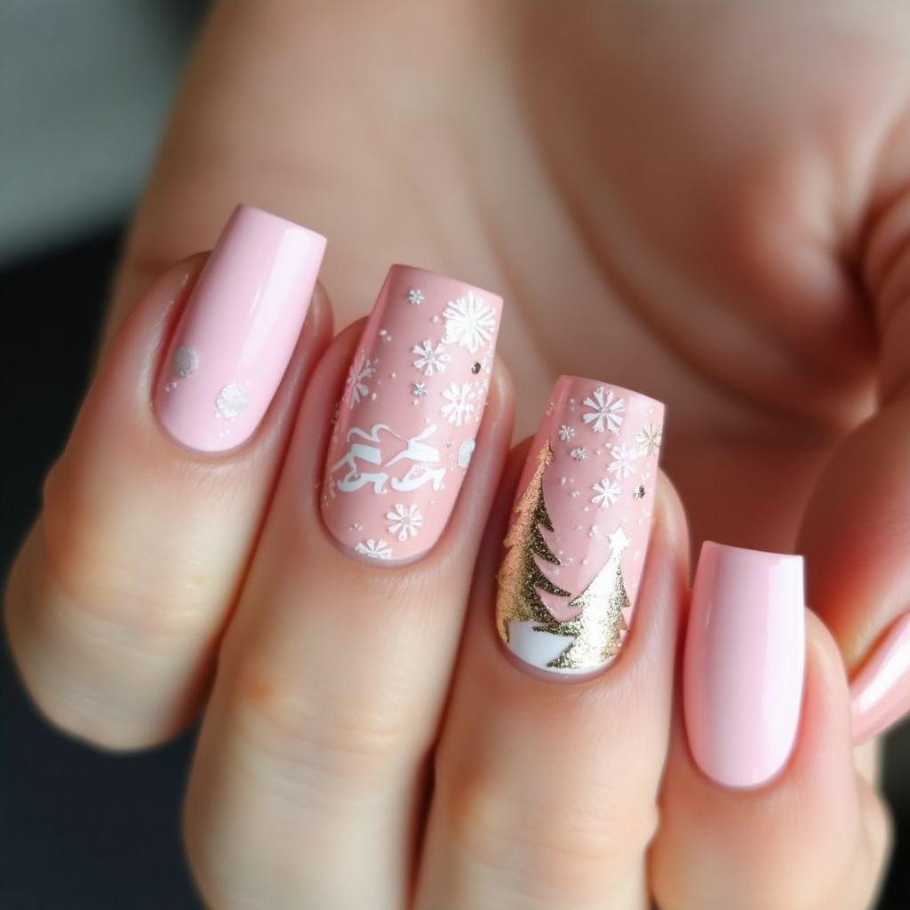 Baby Pink Christmas Nail Design