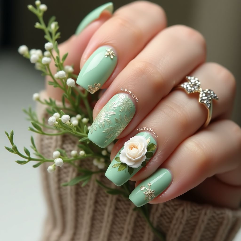 Green Mother's Day Nail Design