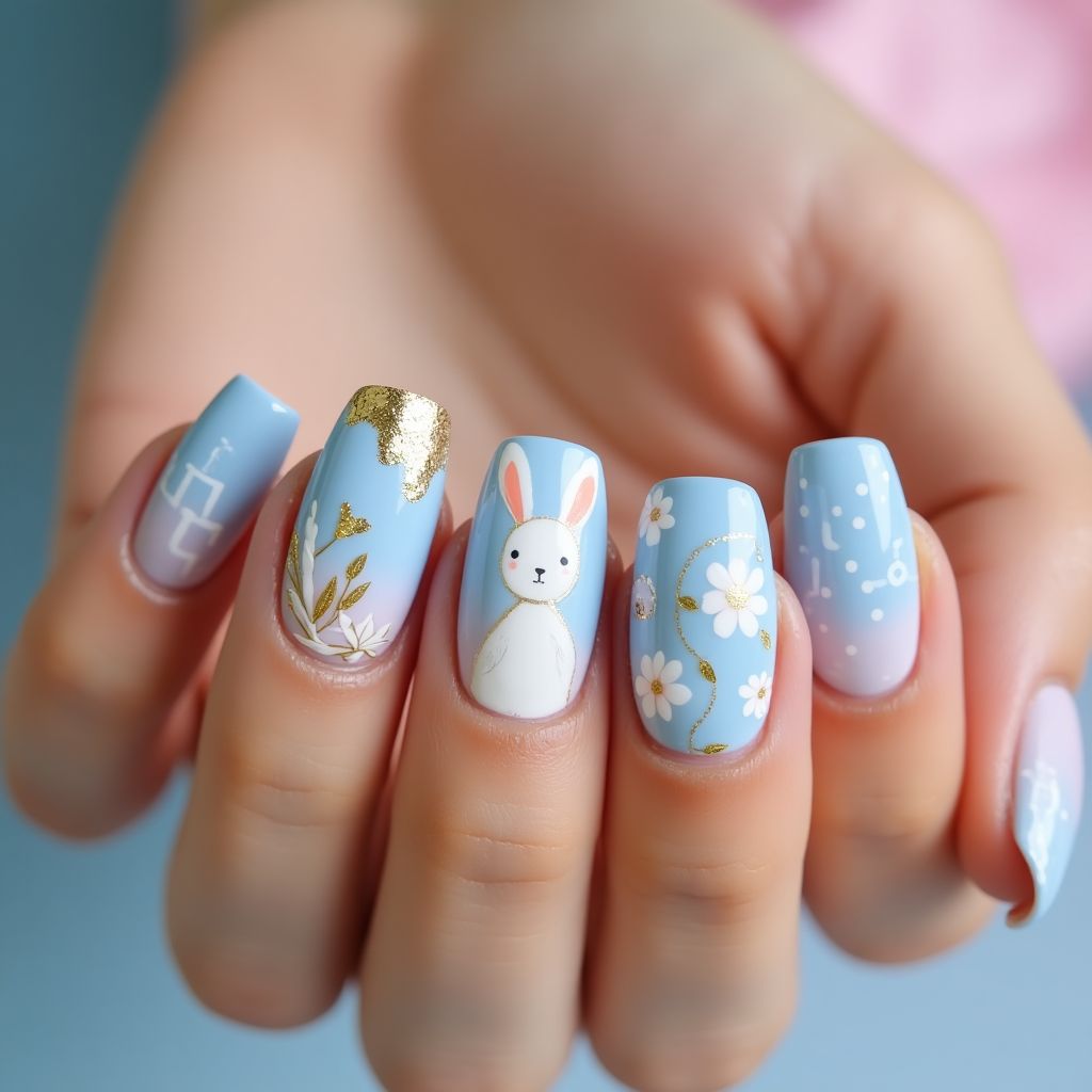 Pastel Blue Easter Nail Design