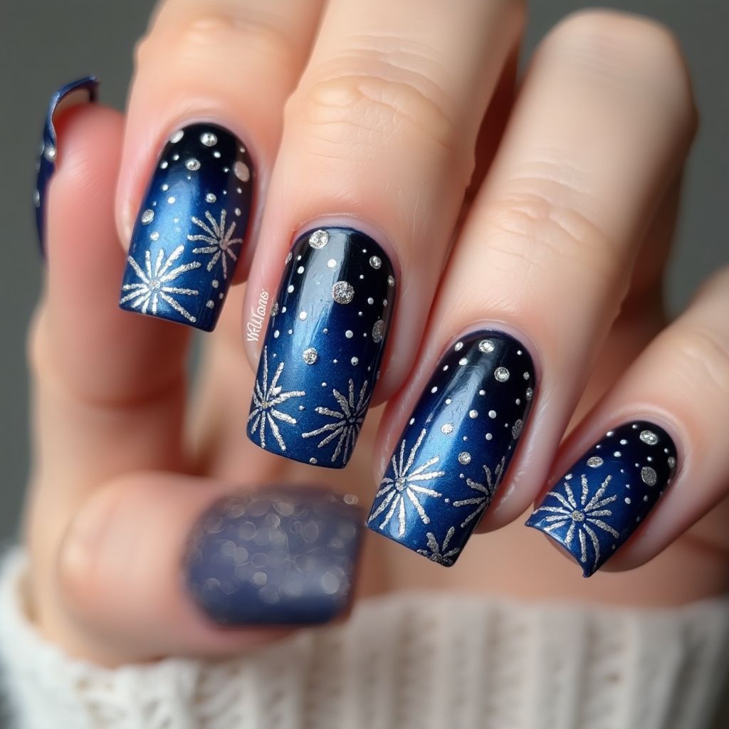 Blue New Year Nail Design