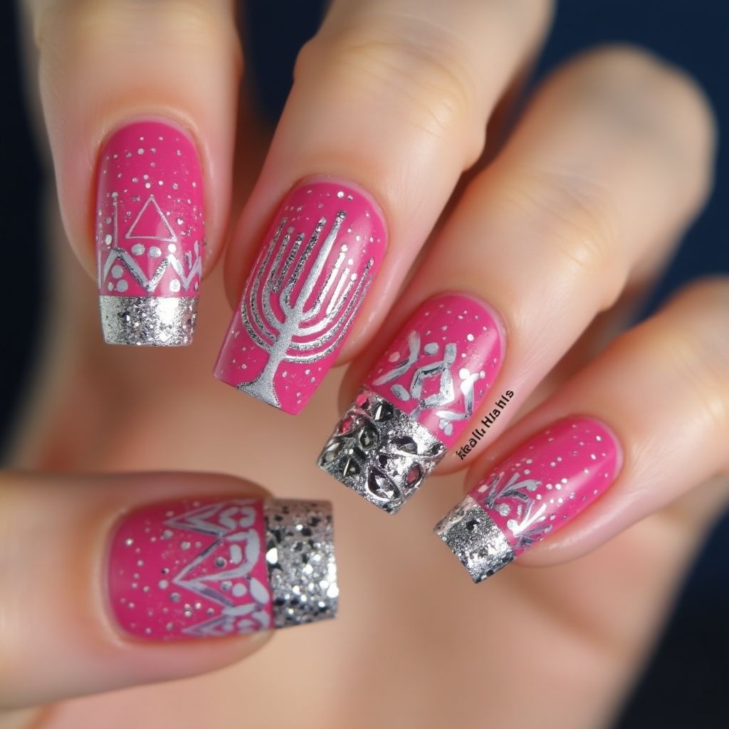 Fuchsia Hanukkah Nail Design