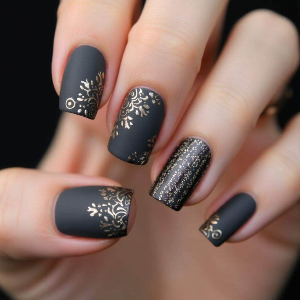 Charcoal Gray Diwali Nail Design