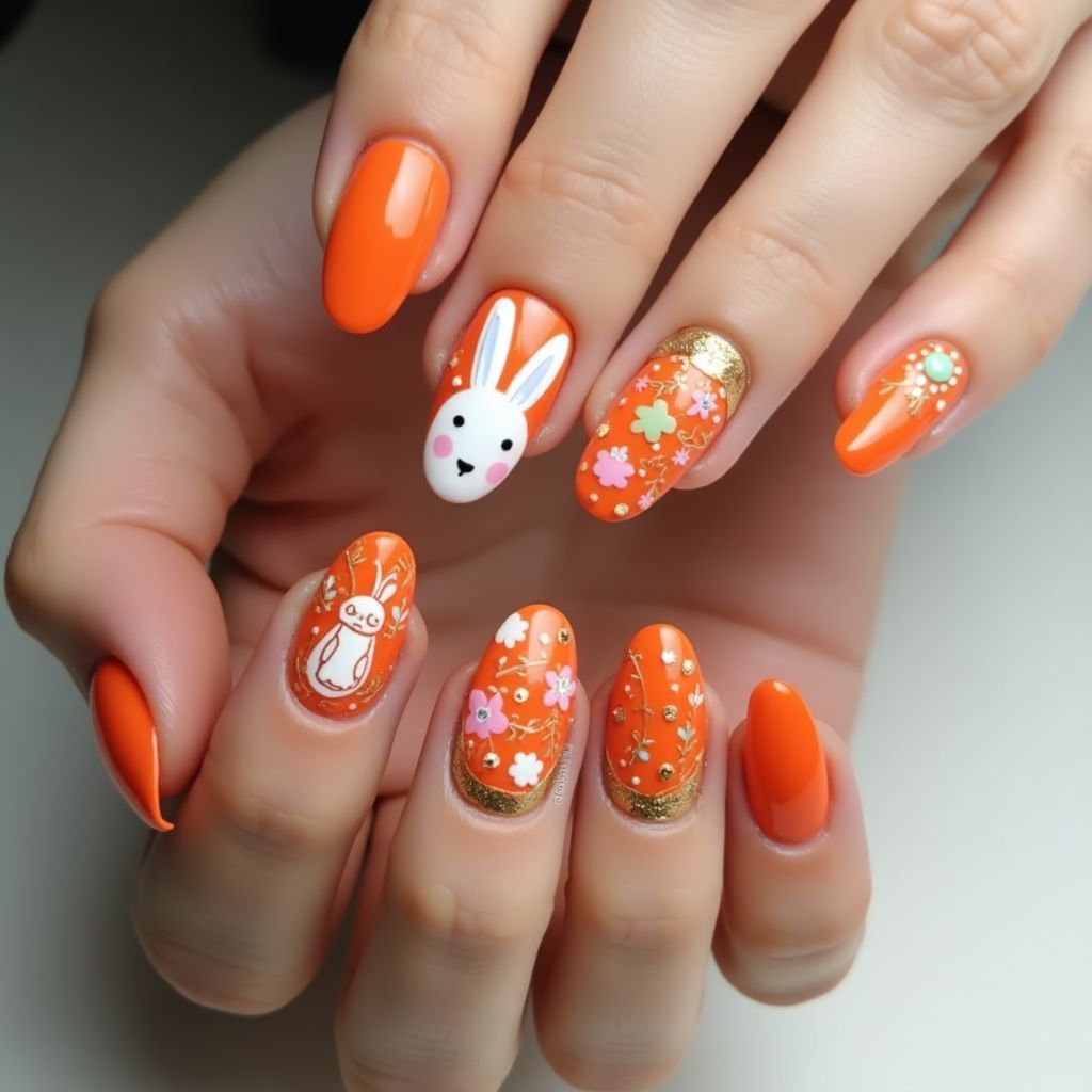 Orange Easter Nail Design