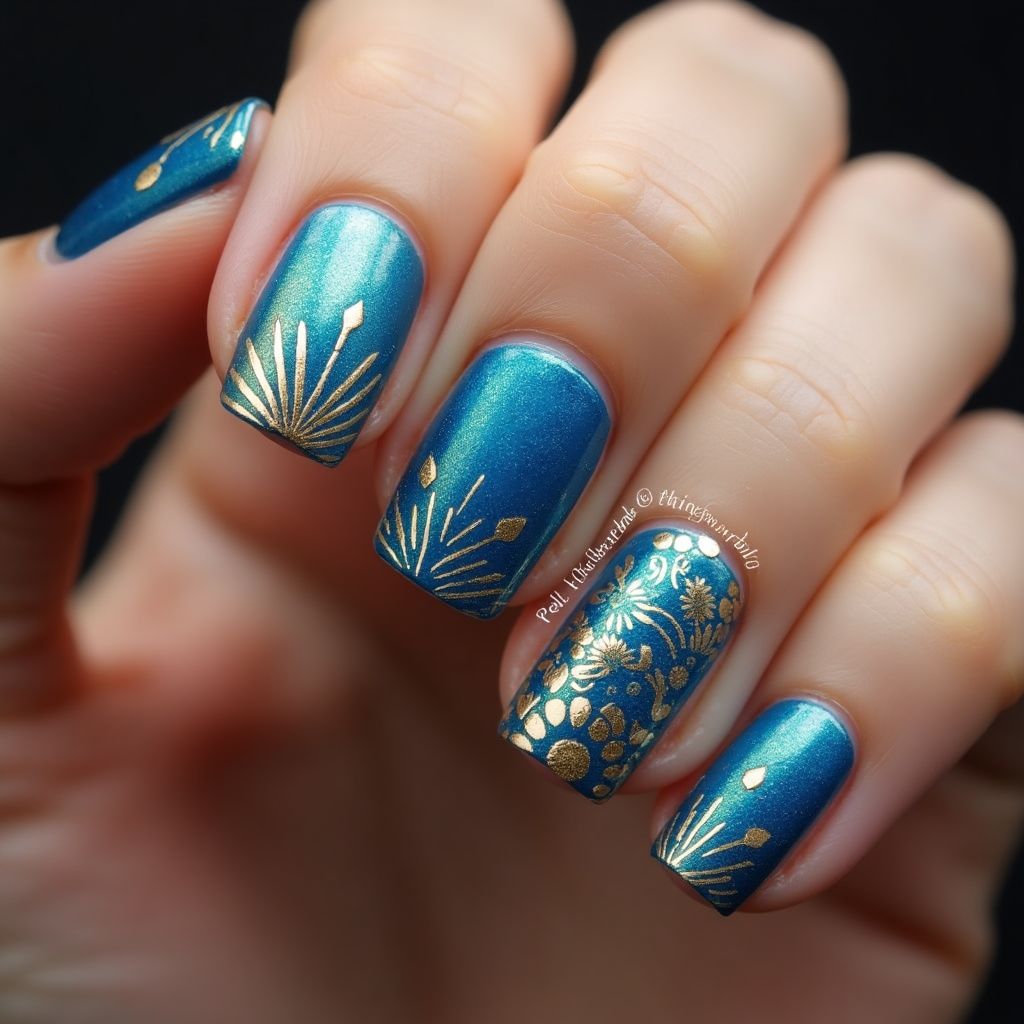 Sky Blue Diwali Nail Design