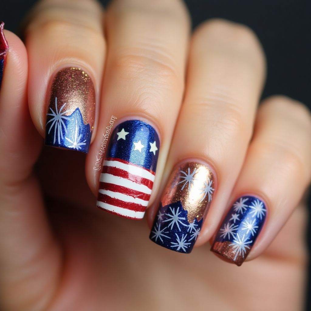 Bronze 4th Of July Nail Design
