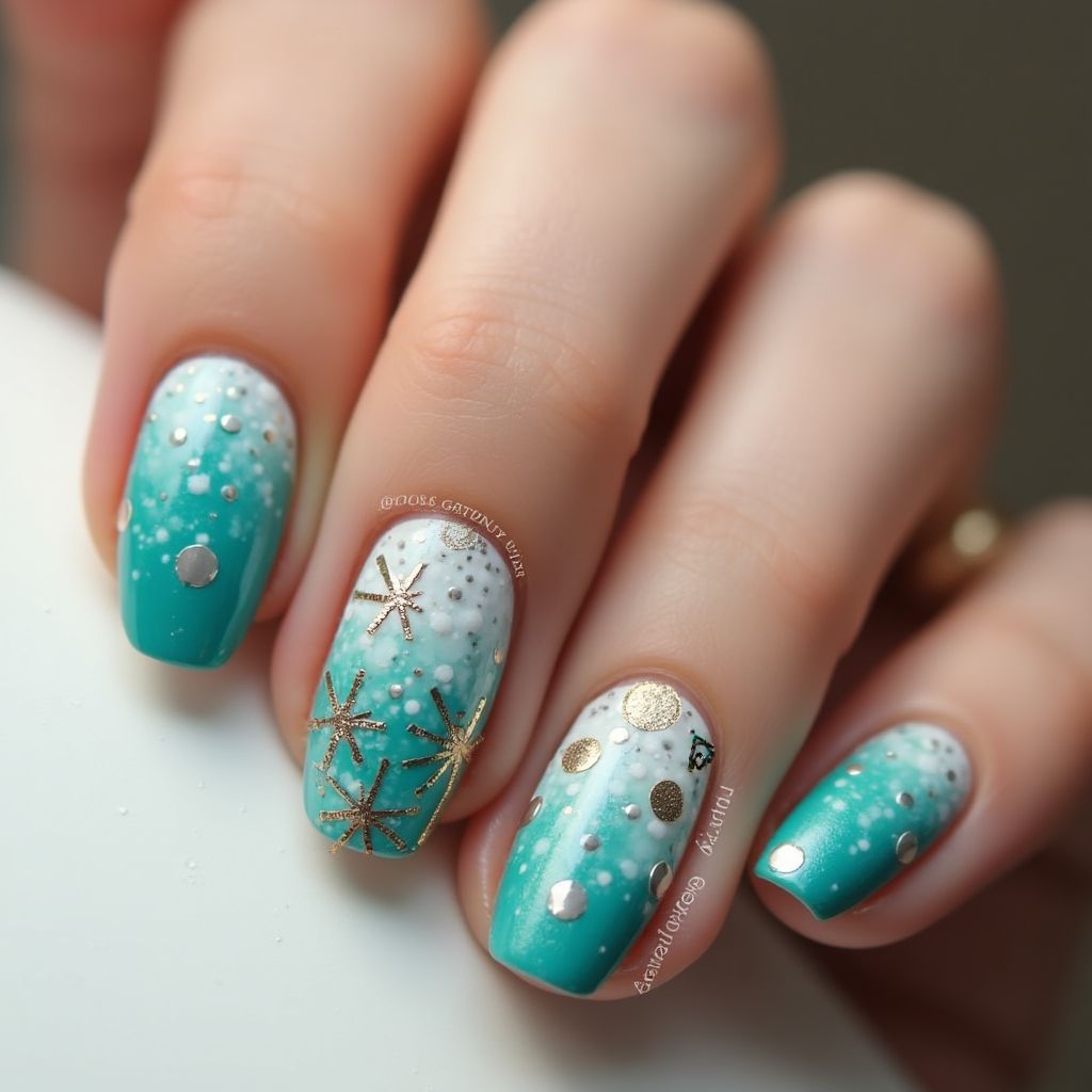 Turquoise Christmas Nail Design