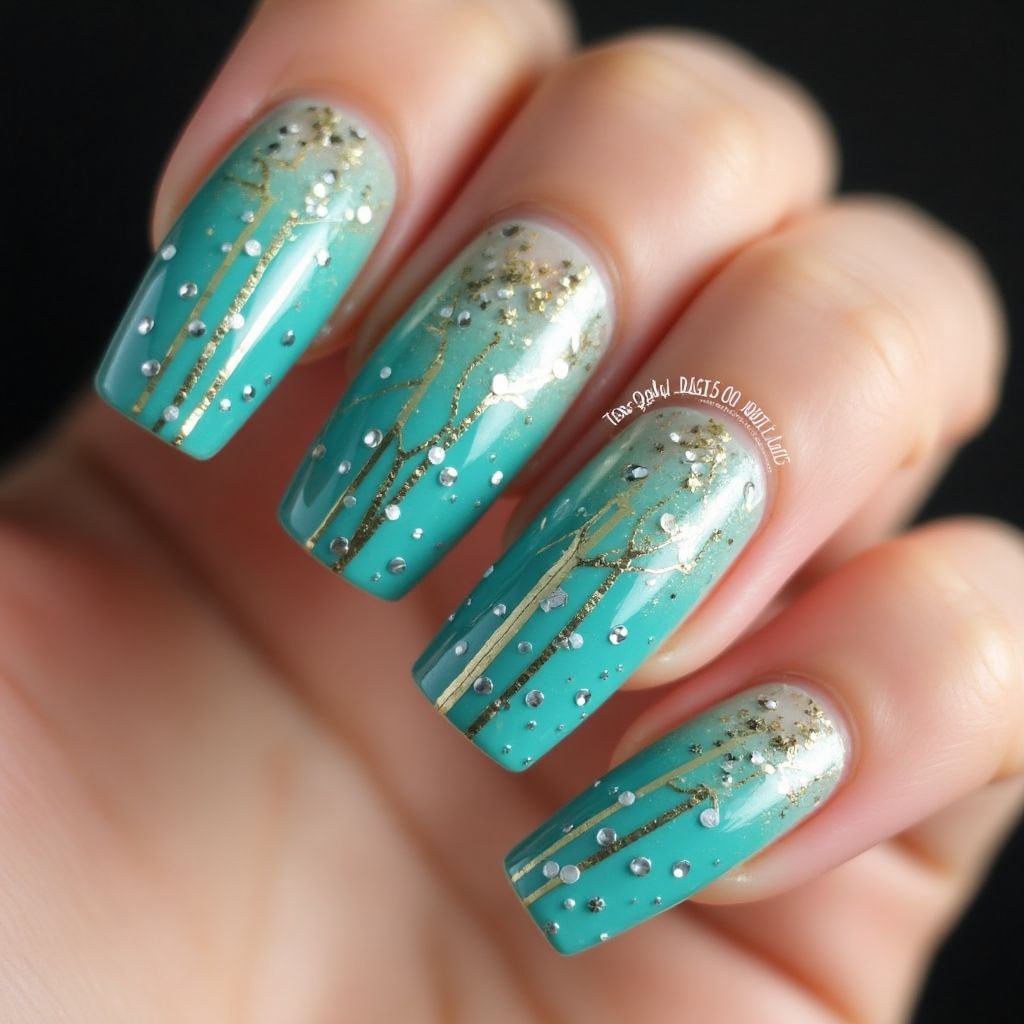 Turquoise New Year Nail Design