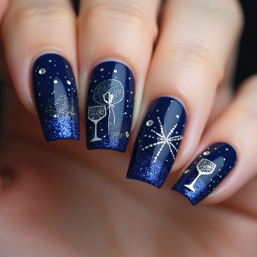Blue New Year Nail Design