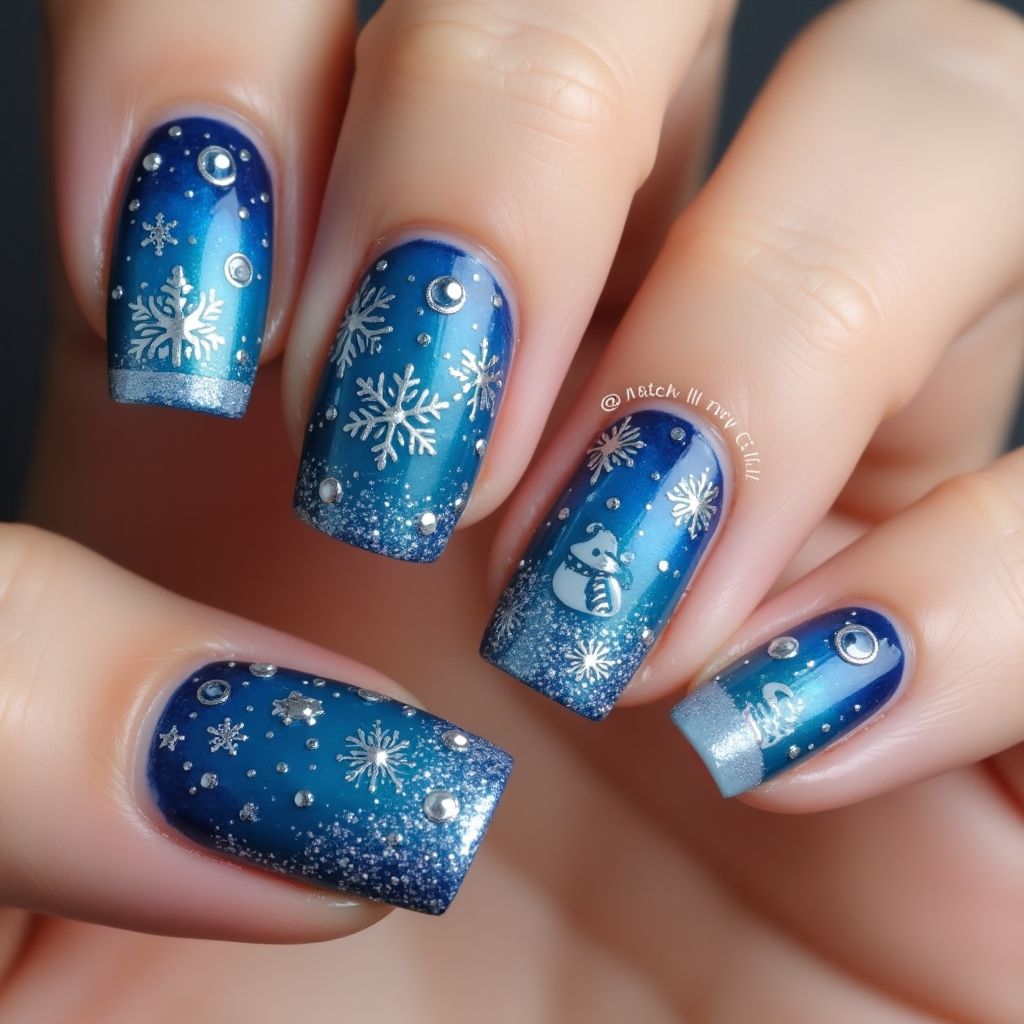 Blue Christmas Nail Design