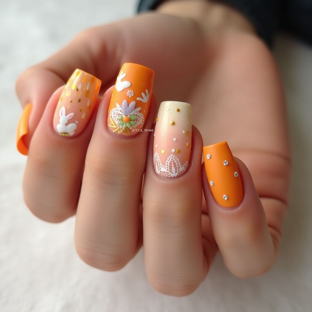 Orange Easter Nail Design