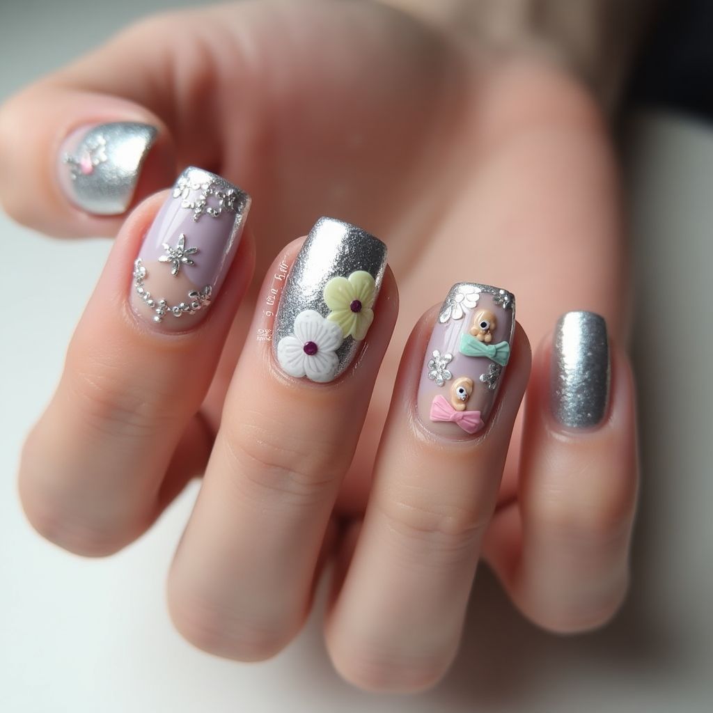Silver Easter Nail Design