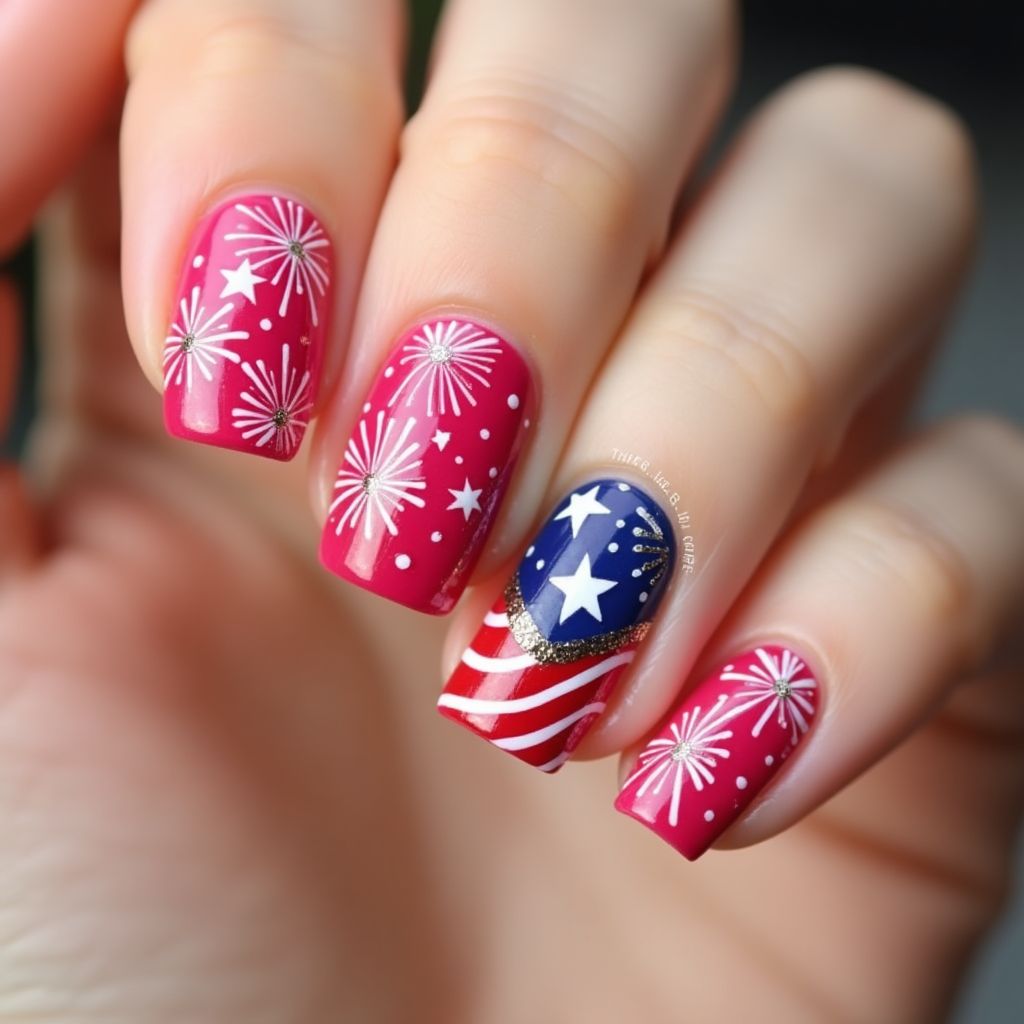 Hot Pink 4th Of July Nail Design