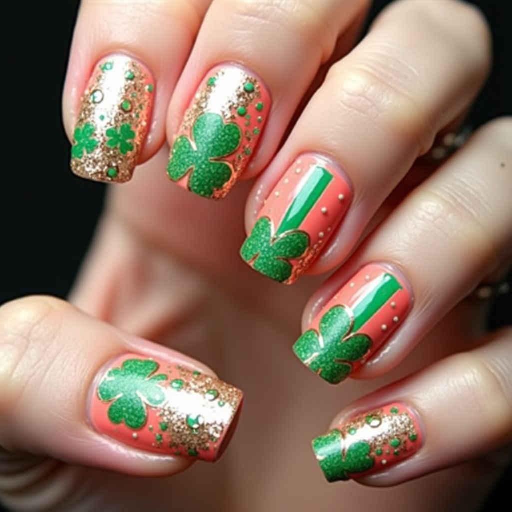 Coral St Patrick's Day Nail Design