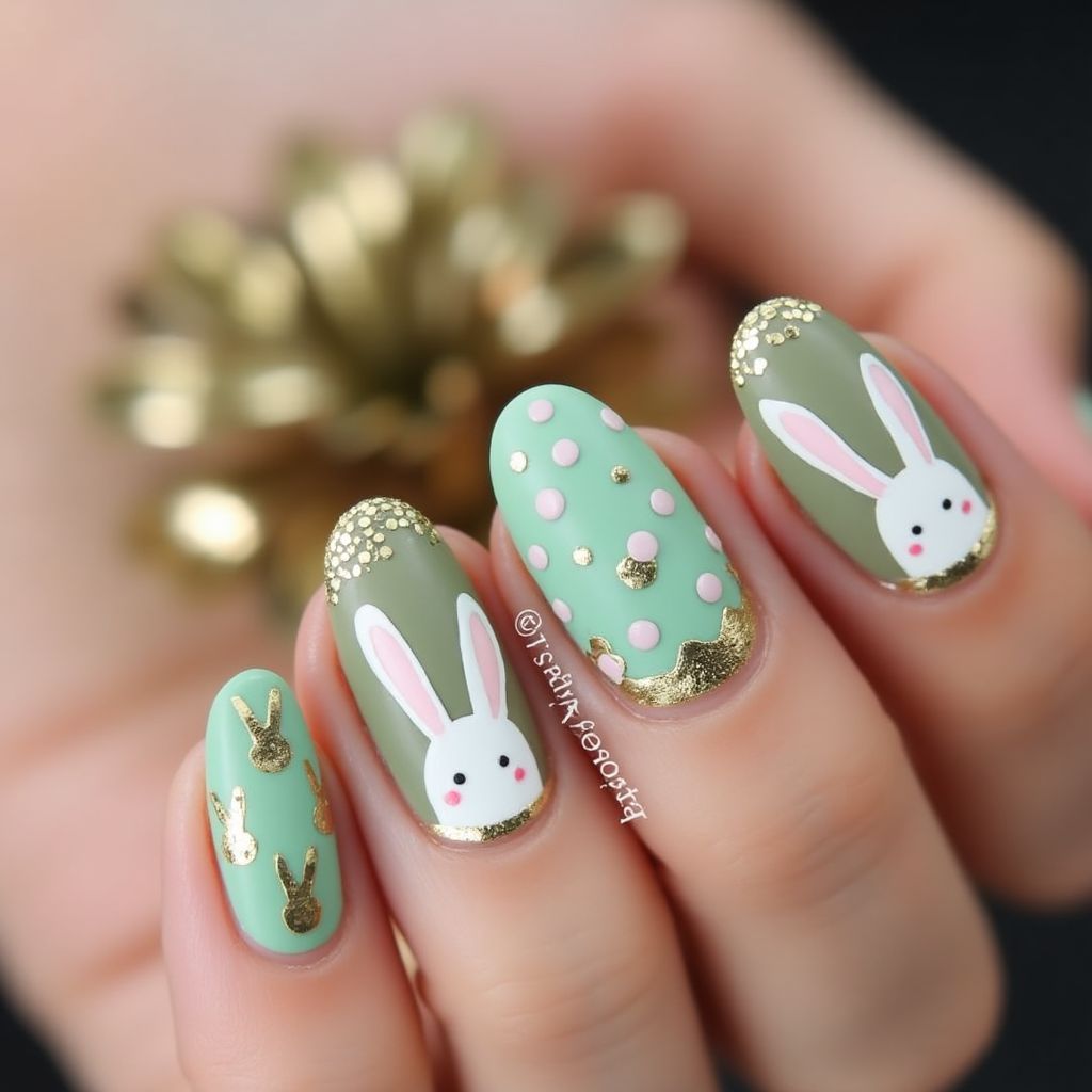 Olive Green Easter Nail Design
