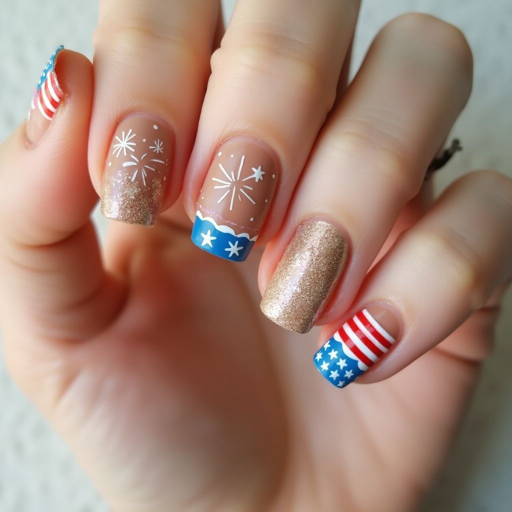 Tan 4th Of July Nail Design