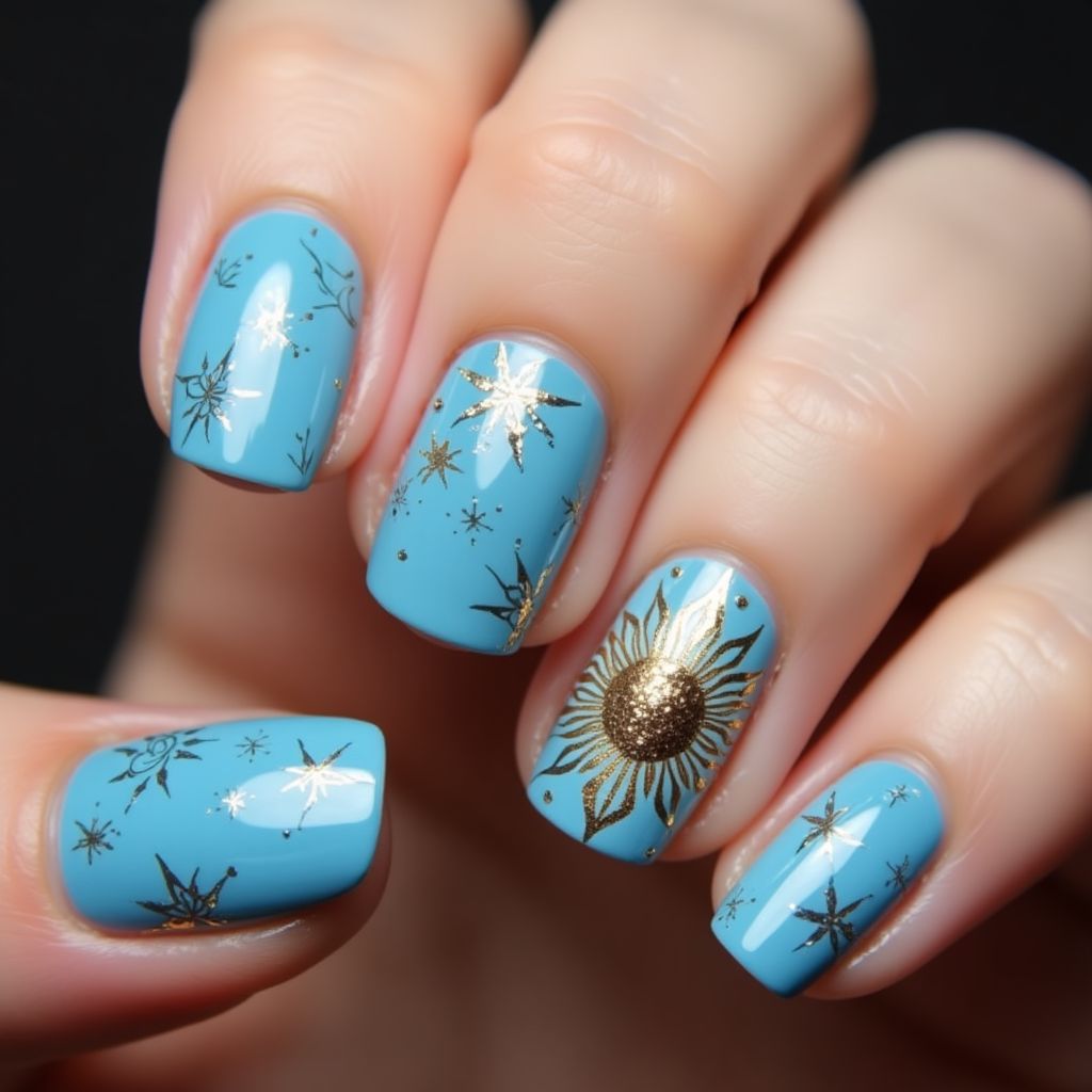 Baby Blue Diwali Nail Design