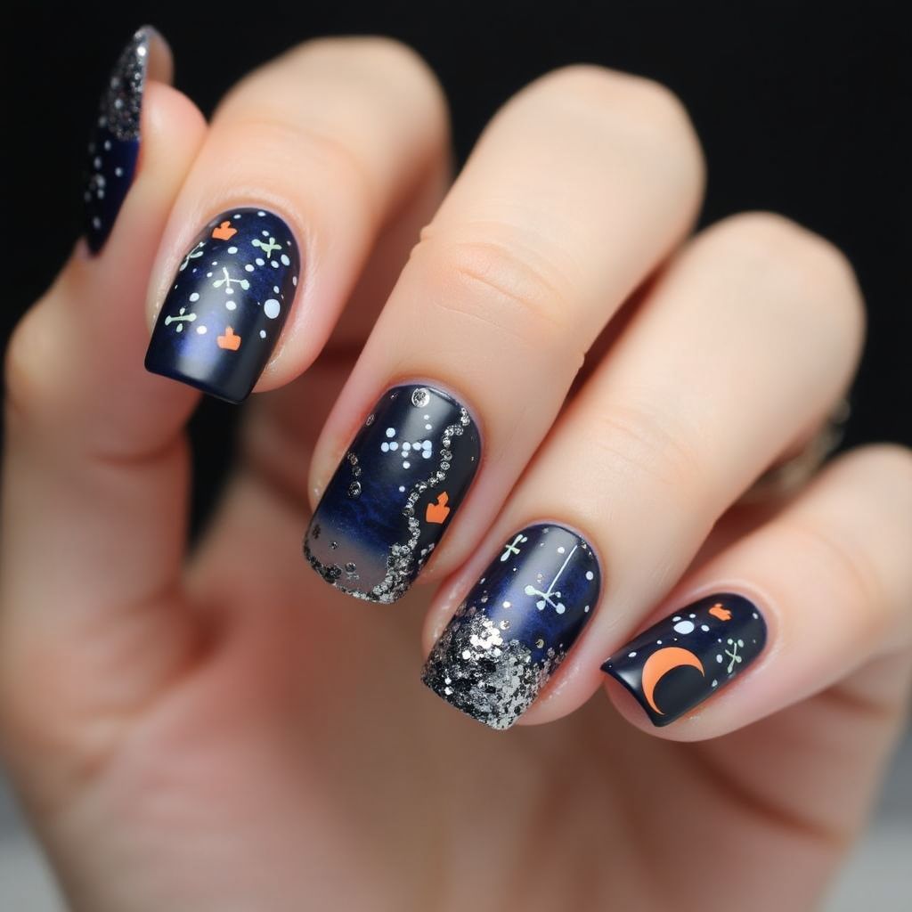 Navy Blue Halloween Nail Design