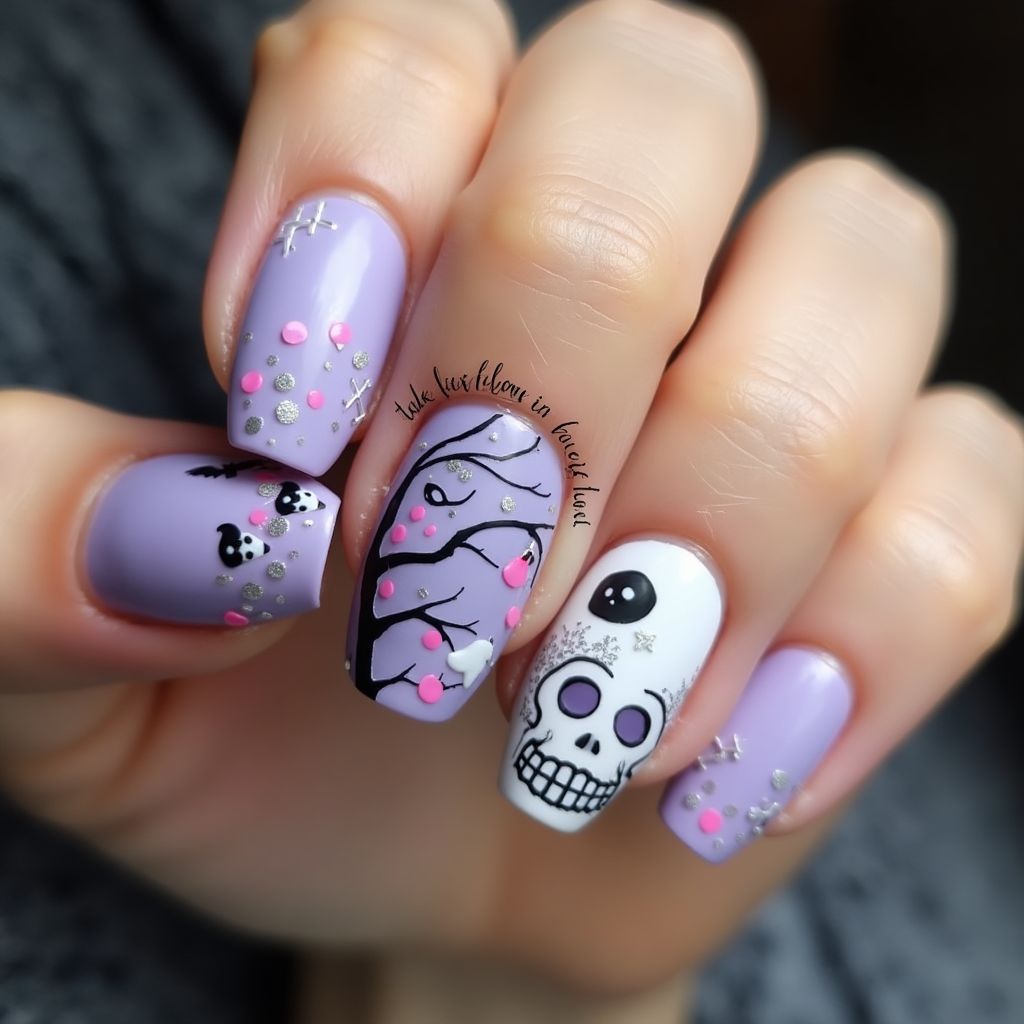 Pastel Purple Halloween Nail Design