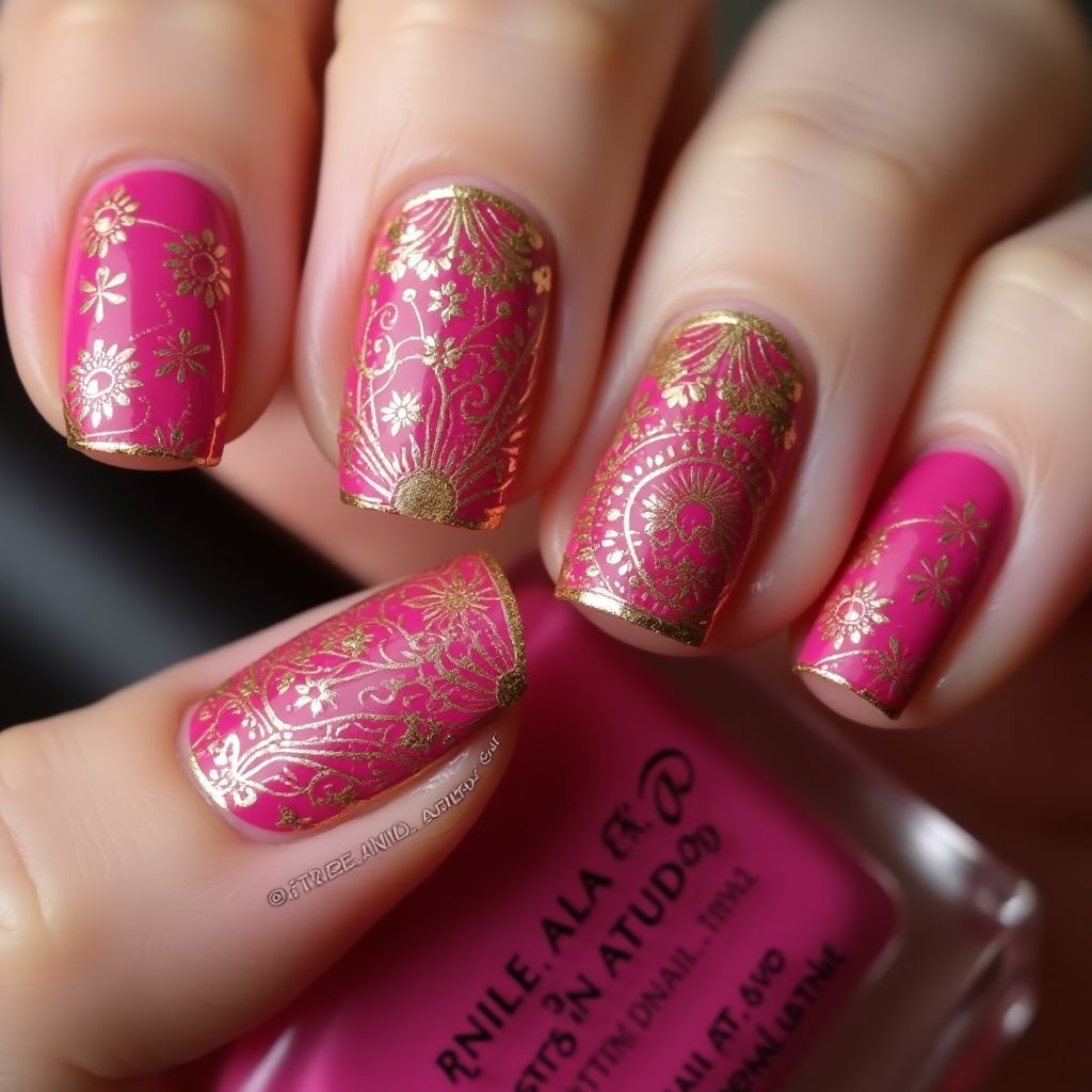 Fuchsia Diwali Nail Design