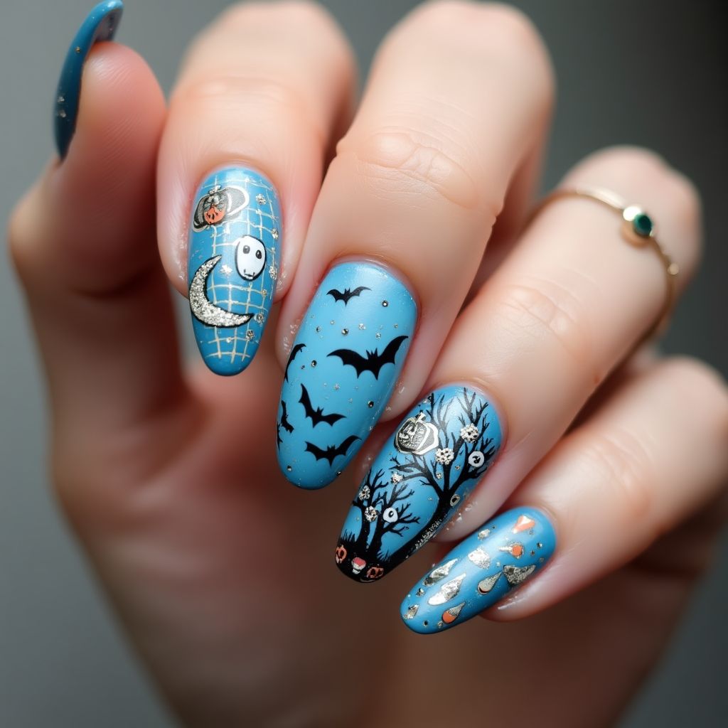 Sky Blue Halloween Nail Design