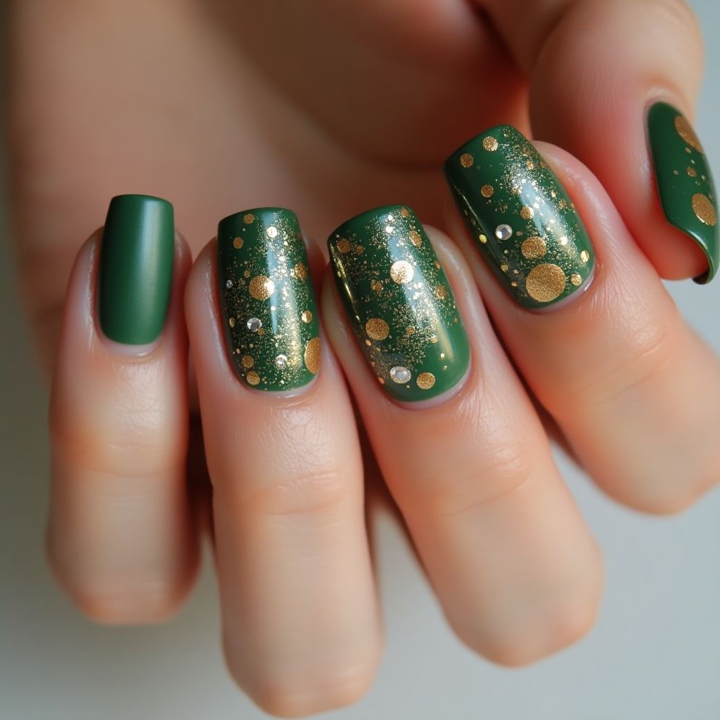 Olive Green New Year Nail Design
