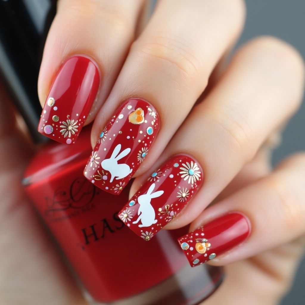Red Easter Nail Design