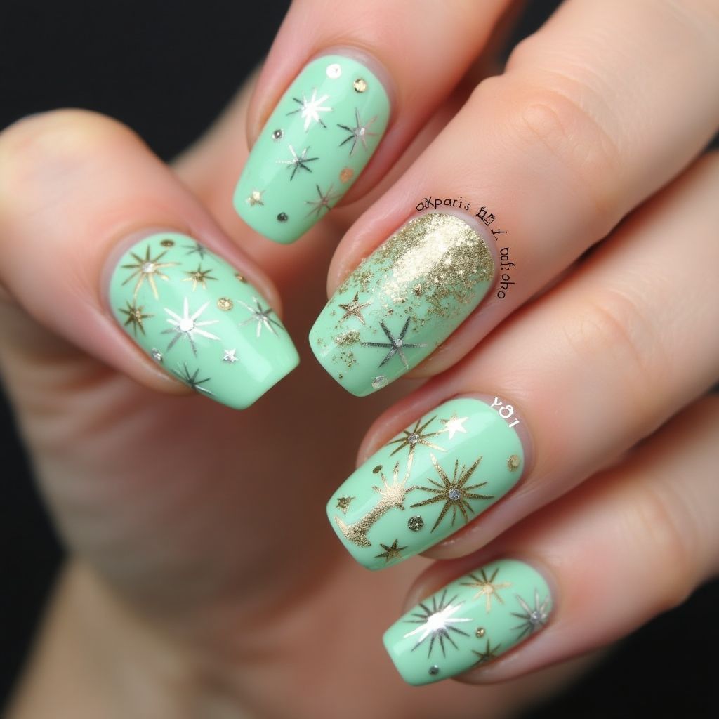 Mint Green New Year Nail Design