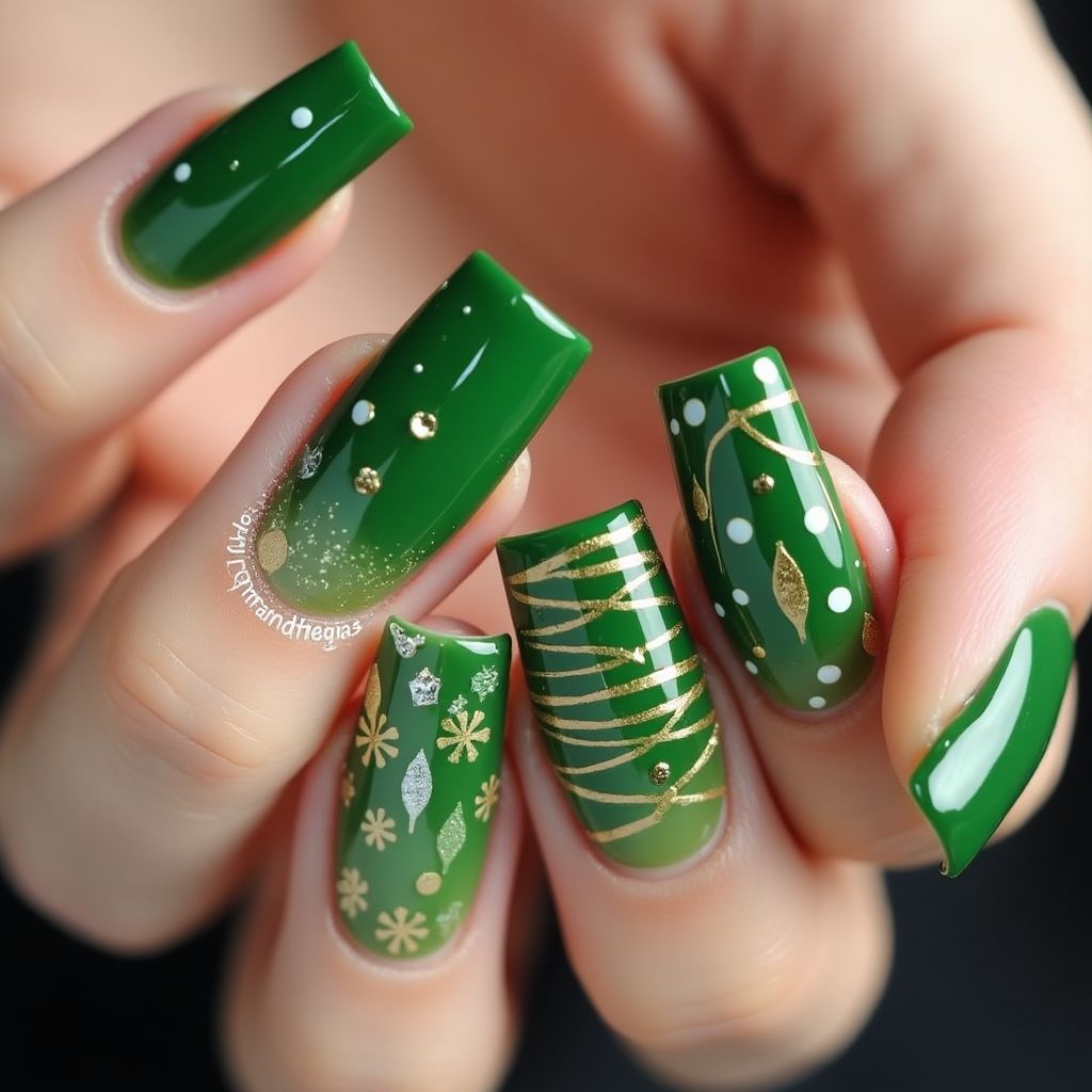 Green New Year Nail Design
