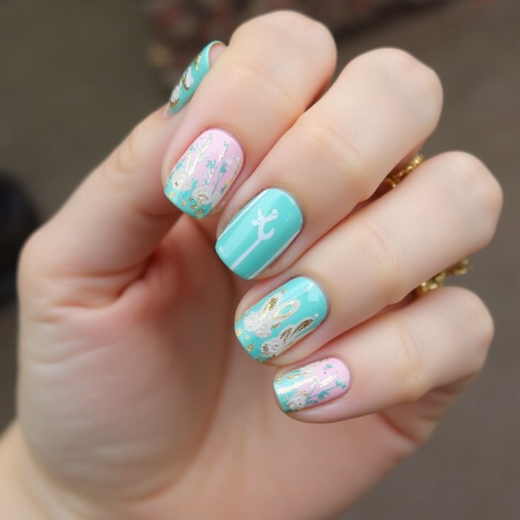 Turquoise Easter Nail Design