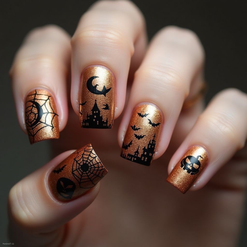 Bronze Halloween Nail Design