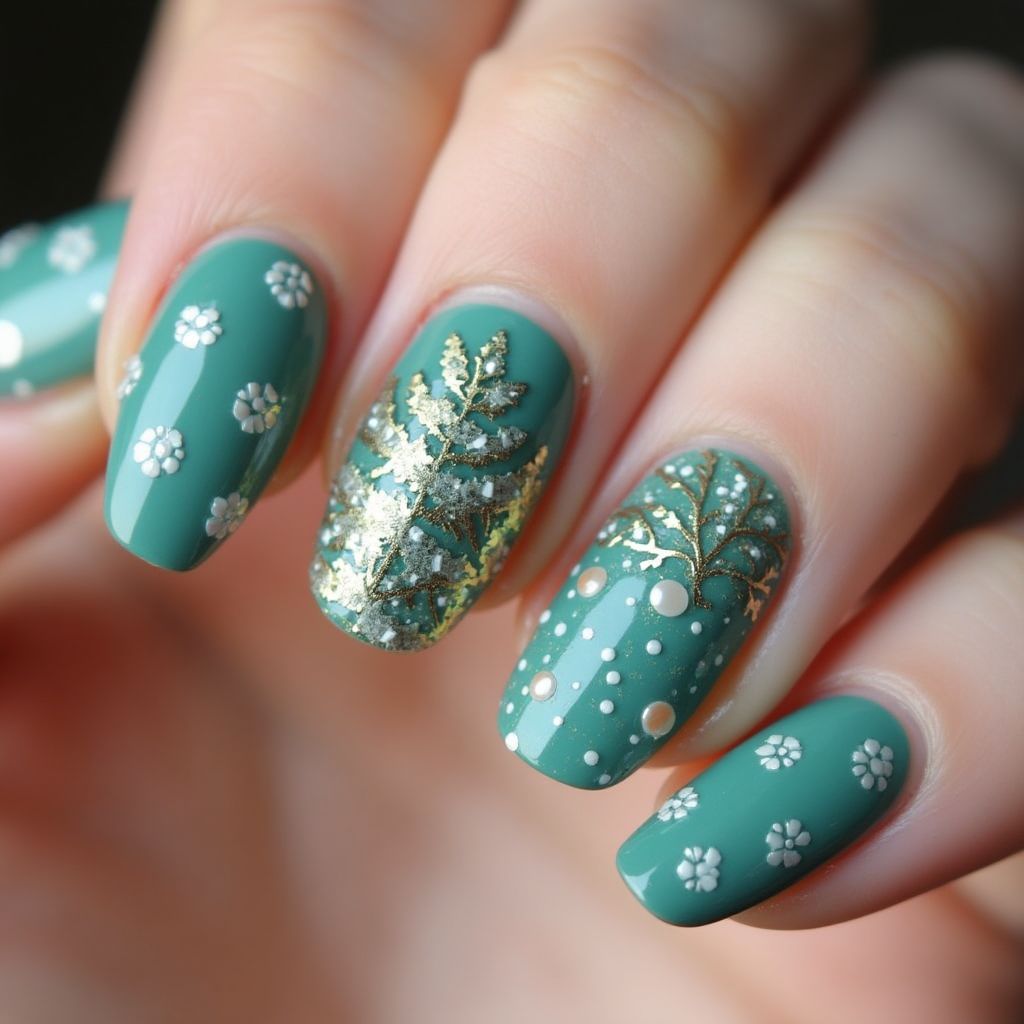 Teal Christmas Nail Design