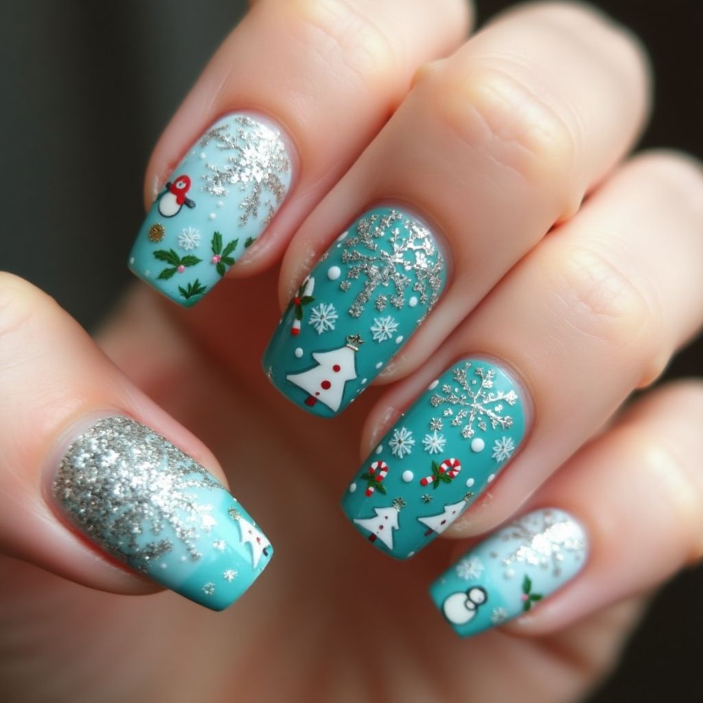Turquoise Christmas Nail Design