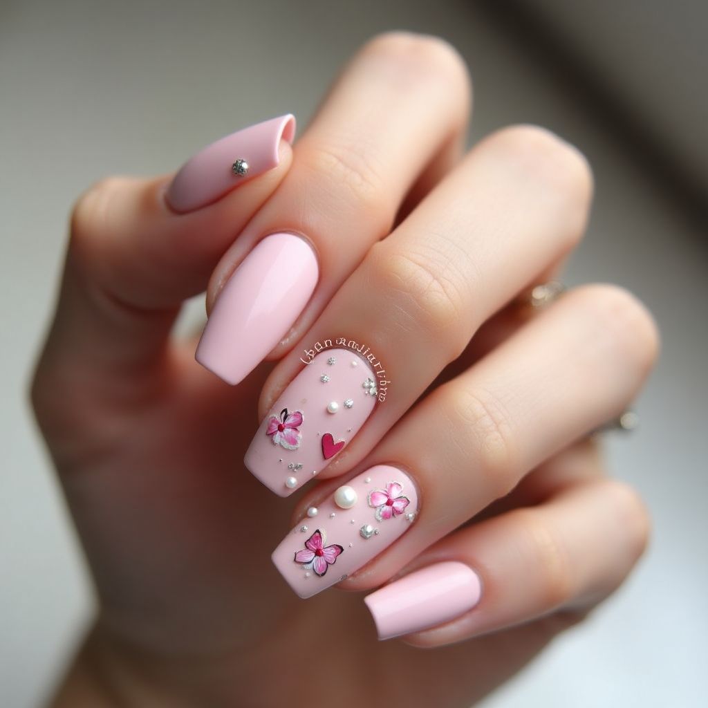Baby Pink Mother's Day Nail Design