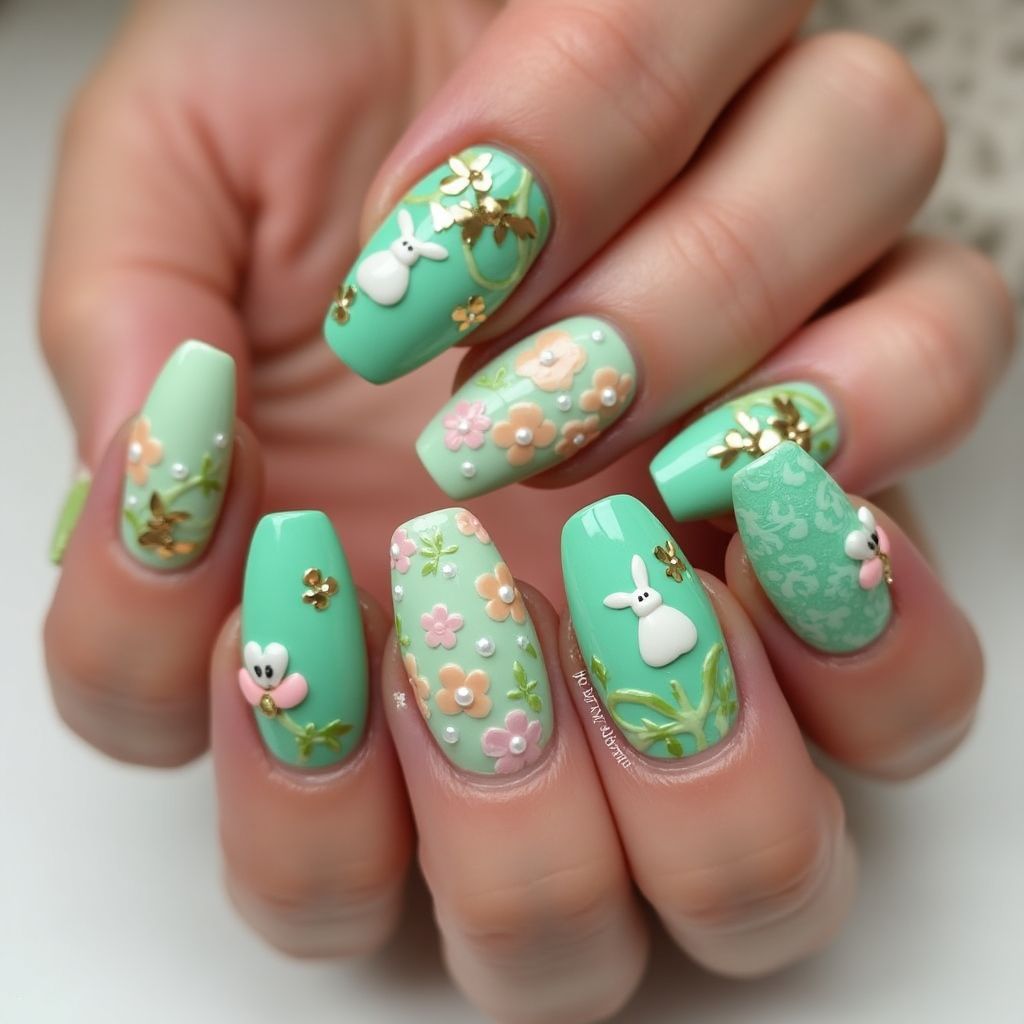 Emerald Green Easter Nail Design