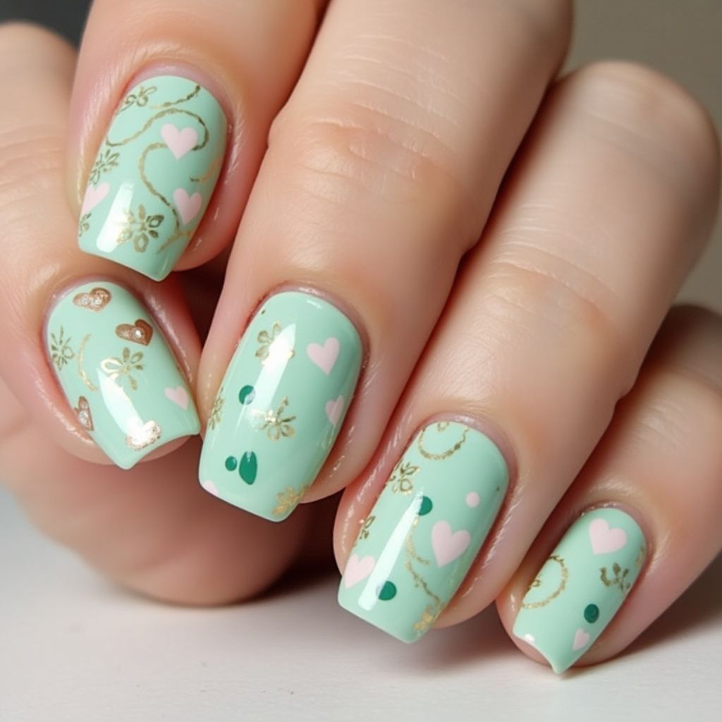Mint Green Valentine's Day Nail Design