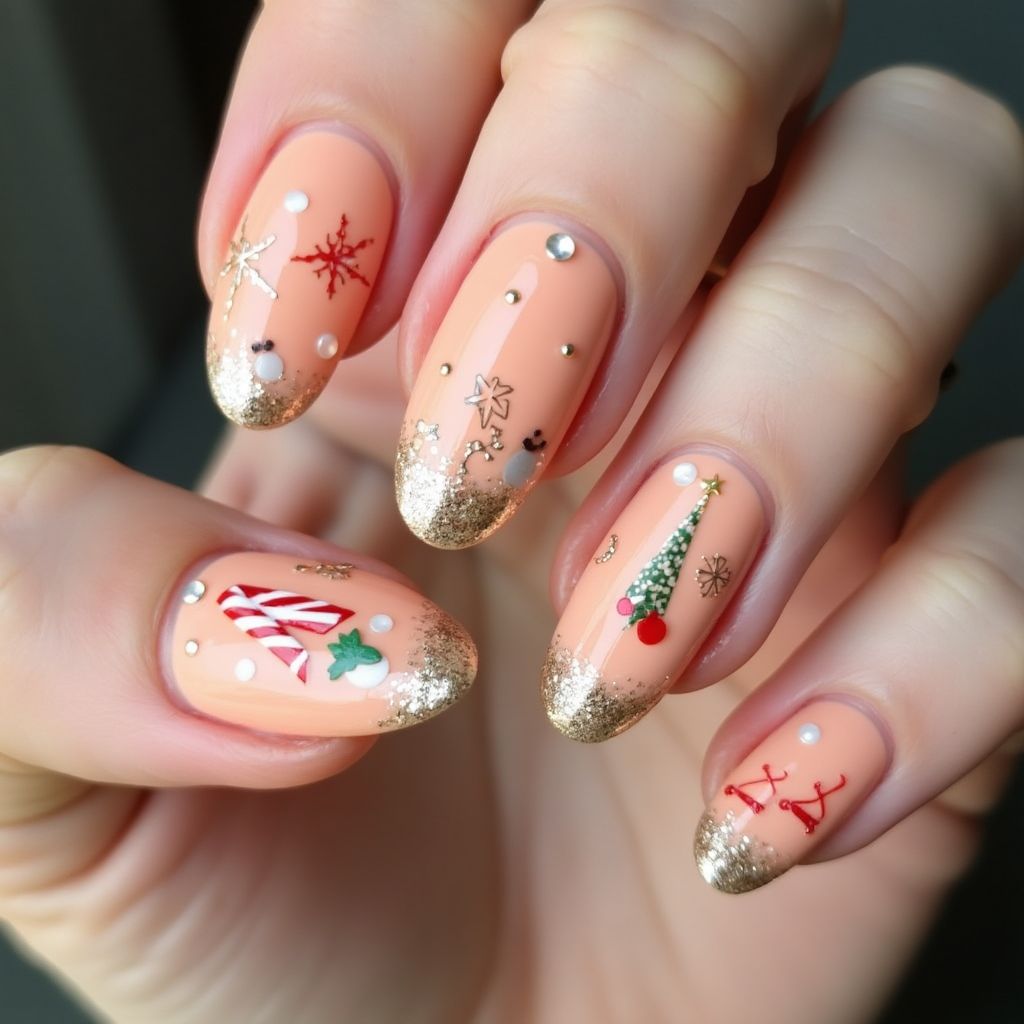 Peach Christmas Nail Design
