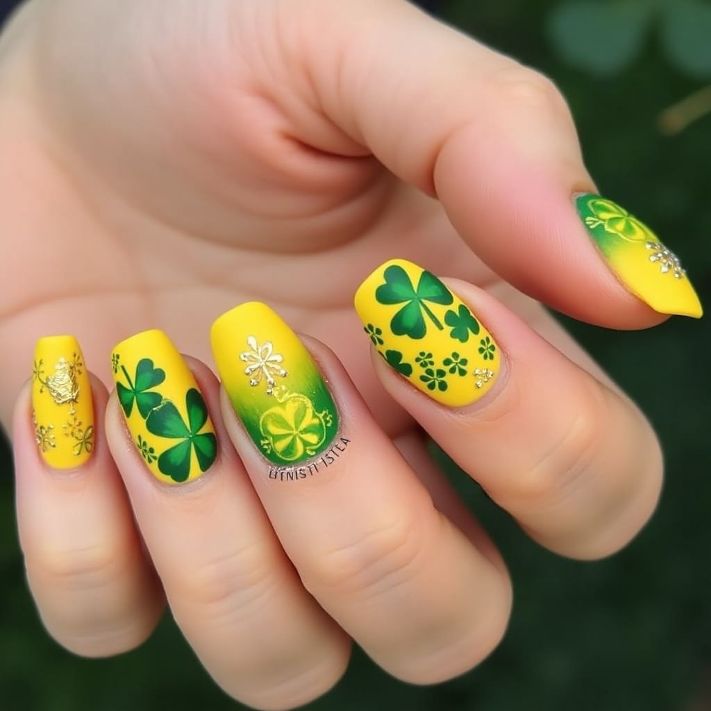 Yellow St Patrick's Day Nail Design