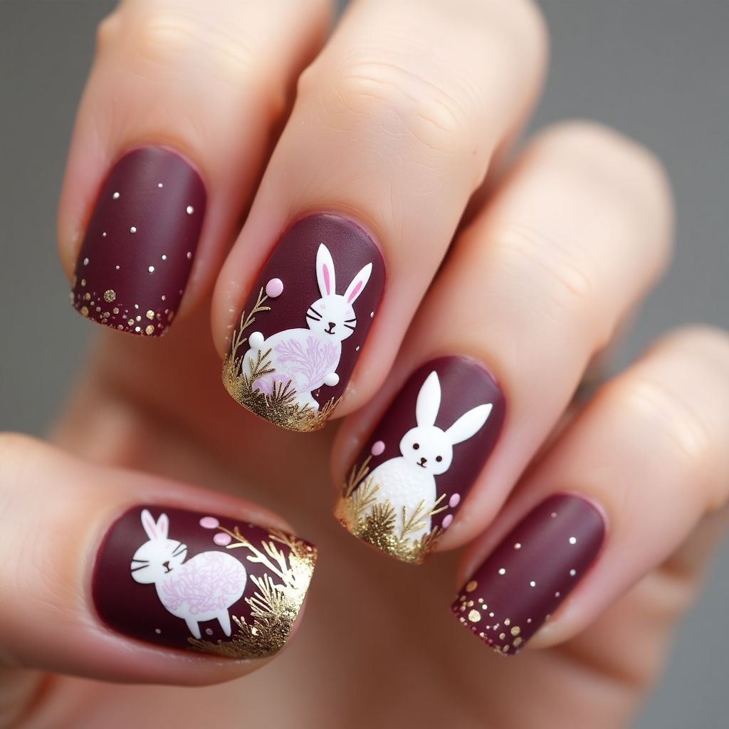 Burgundy Easter Nail Design