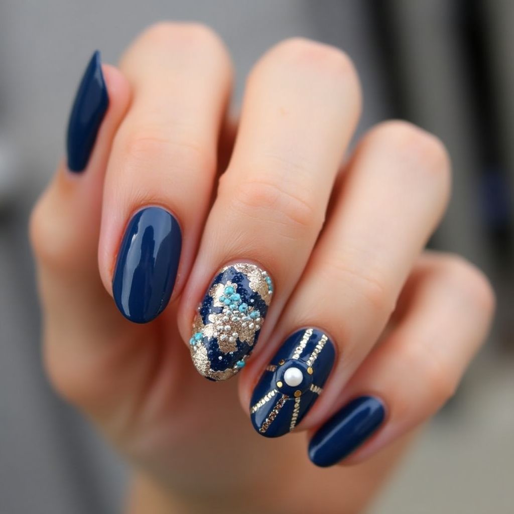 Blue Thanksgiving Nail Design