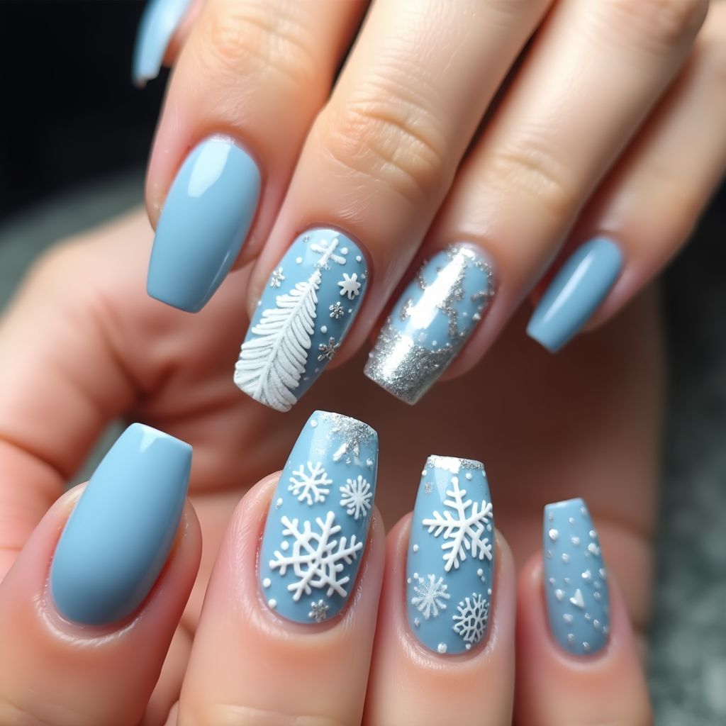 Baby Blue Christmas Nail Design
