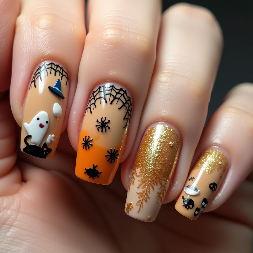 Tan Halloween Nail Design