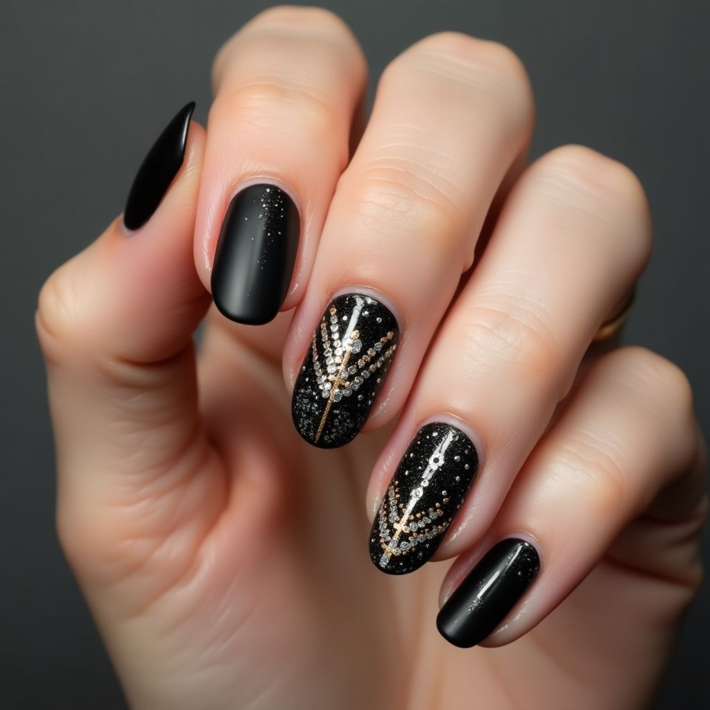 Black Hanukkah Nail Design
