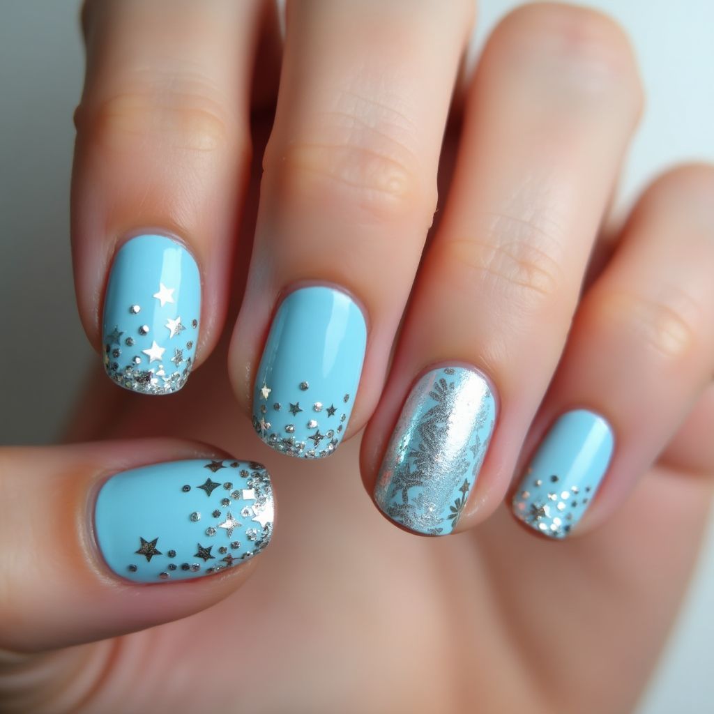 Pastel Blue New Year Nail Design