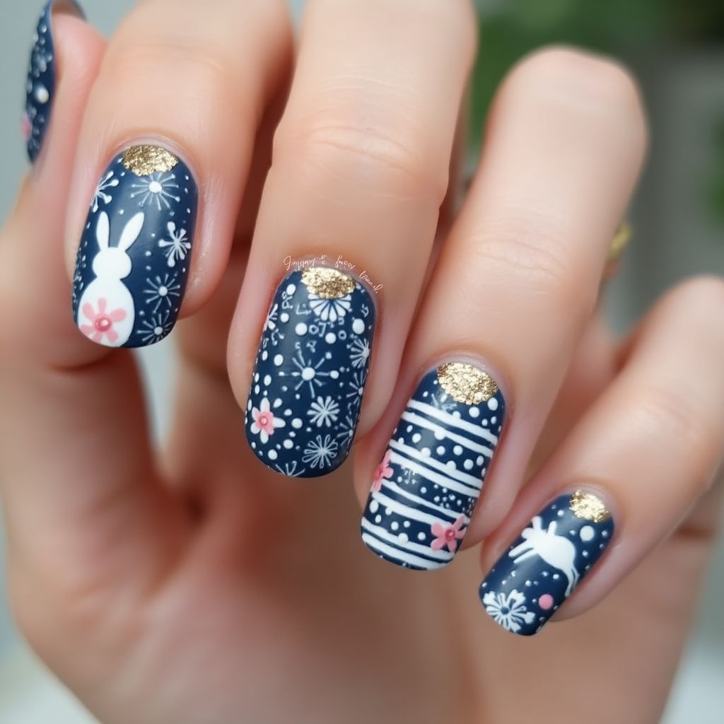 Navy Blue Easter Nail Design